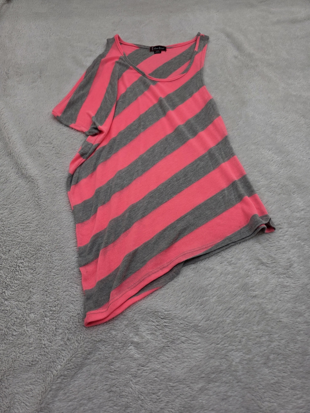 Striped Pink & Gray One-Shoulder Tank Top